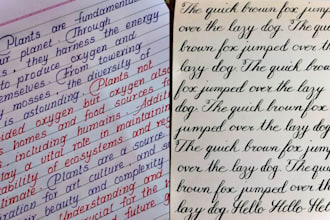 beautifully handwrite assignment, document, letter, notes and card