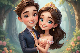 create cartoon disney couple portrait