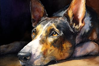 paint dog, cats, whatever pet portrait with watercolor