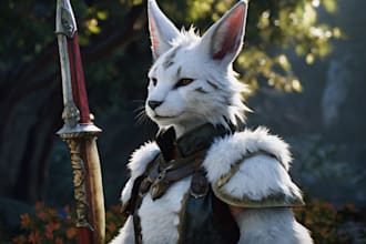 make a digital watercolor ffxiv character art or furry