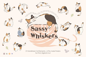 draw cute vector elements in pastel or vintage style