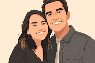 draw faceless cartoon portrait for single, couple and family