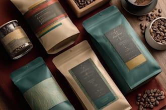 design a creative food product packaging, pouch, box design
