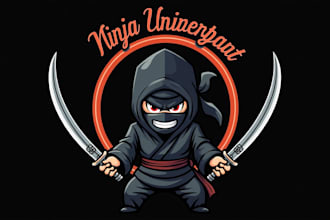 design modern ninja two swords logo t shirt concept