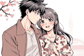 draw couples in anime manga manhwa style illustration