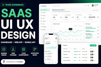 design saas UI UX, web app dashboard and mobile app in figma