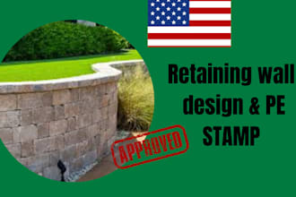 retaining wall structural design with pe stamp, calculations texas florida