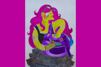 paint a feral, unhinged watercolor character of you