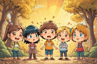 draw cute children comic cartoon in this style