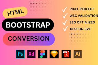 convert psd to html, figma to html, xd to html, pdf to html css bootstrap