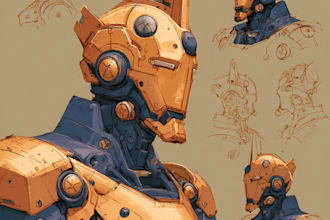 draw mecha robot character sheet design