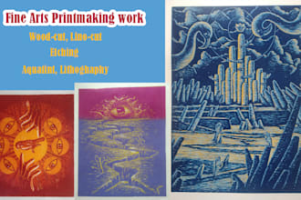 do fine arts printmaking works linocut, woodcut, etching, aquatint