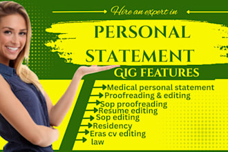 edit and proofread law, medical personal statement, statement of purpose eras CV