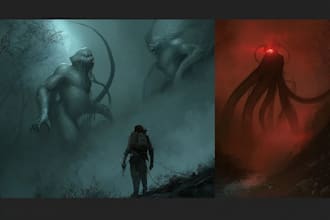 do sci fi horror and fantasy scene concept art illustrations