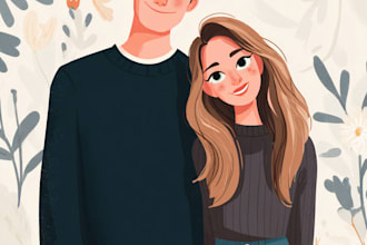 draw a cute cartoon couple portrait