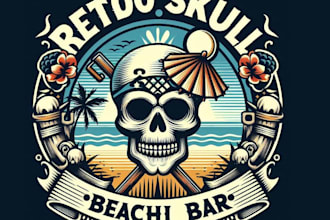 make retro skull beach tiki bar logo