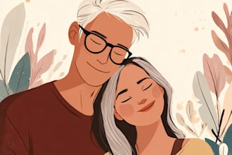 draw a cute cartoon couple portrait