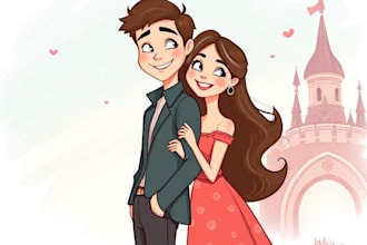 draw cartoon disney couple portrait