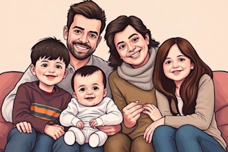 draw a vector art family portrait