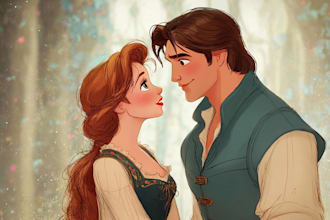 draw cartoon disney couple portrait
