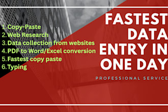 fastest data entry in one day, copy paste and internet research