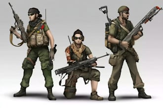 draw 2d game art military character design