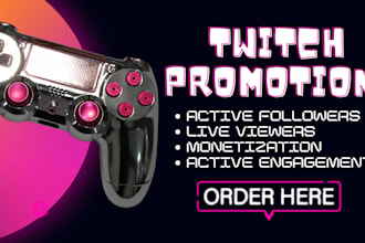 do twitch and kick promotion, twitch emote, followers, animated overlay, viewers