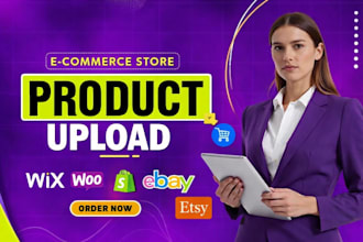 add products or product upload to shopify, ebay, etsy, woocommerce store listing