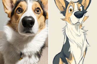 draw pet portrait into cartoon disney