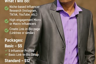 professional influencer research plus link in bio build