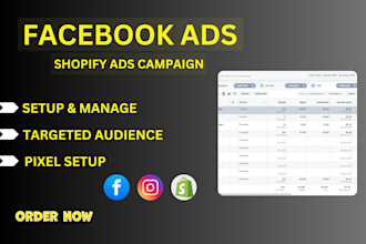 manage facebook ads, shopify ads campaign as professional social media marketer