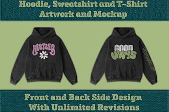 do hoodie, sweatshirt and t shirt design and mockups