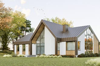 render residential house, floor plan design, building site plan, lot furnishing