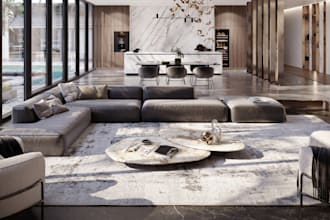 dubai villa rendering, stylized interior, house deck, multistory building,vray