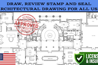 draw review stamp and seal architectural drawing for USA states fl,ca,ne,nv,ct