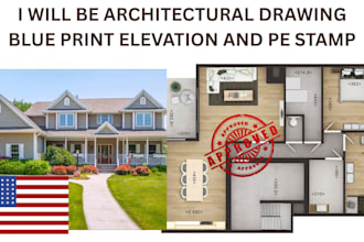 be architectural drawing ,blue print elevation  and  pe stamp
