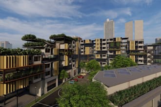 revamp 3d fourplex house, urban building exterior,condo high rise,cgi masterplan