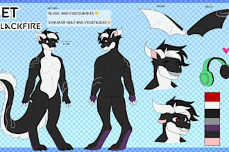 draw reference sheet character for oc, furry, vtuber in anime and manga style