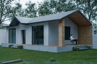 turn land to residence apartments, villa garden, deck rendering, pillar, blender