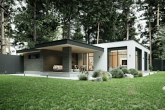 rebuild 3d brick apartment, large window exterior, outdoor patio,d5 garden decor