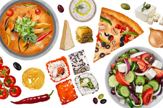draw custom food illustrations for menu, packaging, stickers