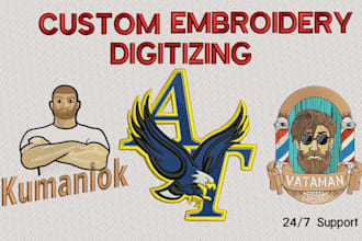 fast turnaround, embroidery digitizing, emb, dst, digitize image for embroidery