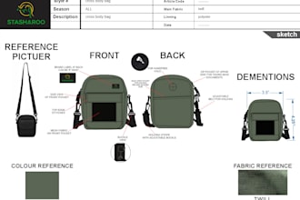 design bags and shoes flat sketchs with techpack