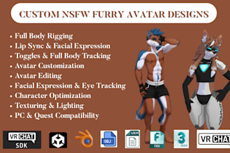 design, rig, texture custom nsfw vrchat furry avatar