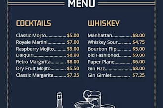design a professional restaurant menu