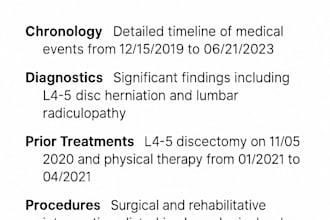 write medical timelines and structured reports for disability or injury cases