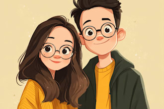 draw a cute cartoon couple portrait