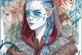 draw a fantasy female watercolor character