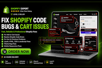 fix shopify code errors, product cart issues within 1 hour