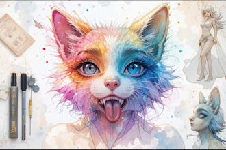 make a digital watercolor character art or furry